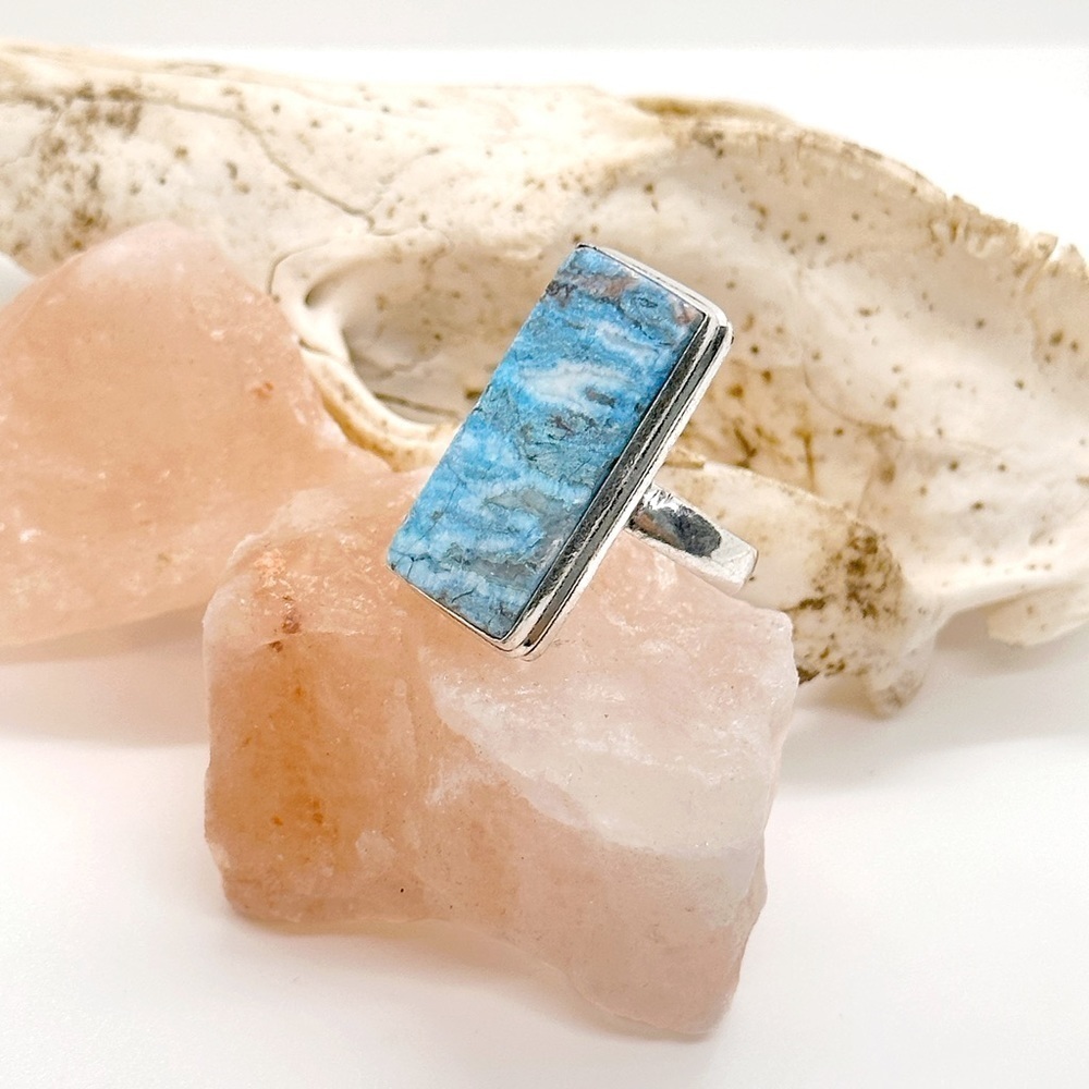 MEXICAN Laguna Lace Agate Sterling Silver Plate Crystal Ring - Picture 1 of 4